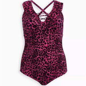 Torrid Pink Leopard Ruffle Trim One-Piece Swimsuit Size 3